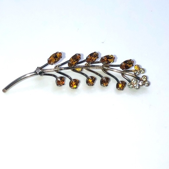 BOND & Boyd Sterling Silver Rhinestone Leaf Brooch 3” - Picture 1 of 4